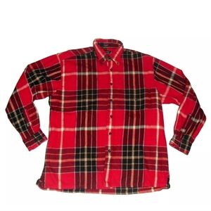 Nautica $75 Mens Flannel Plaid Button Down Red Long Sleeve Shirt sz. Large New